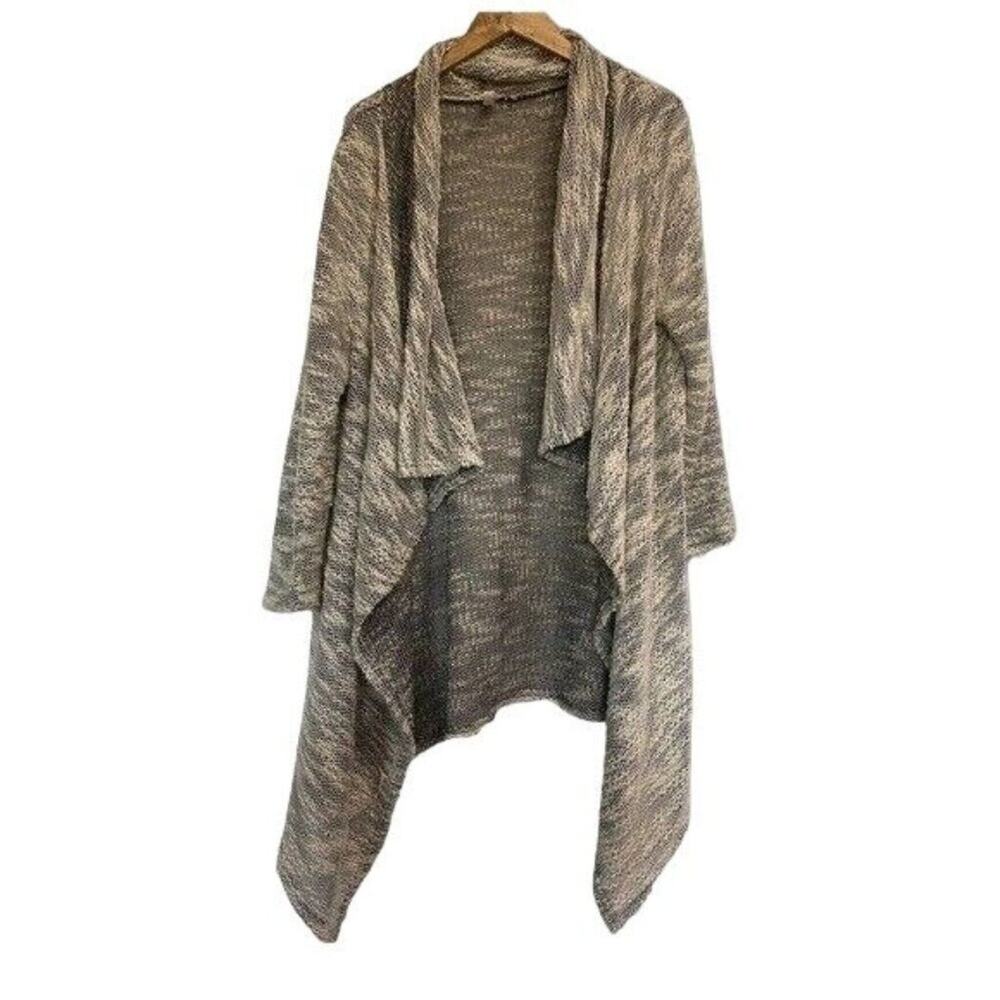 Boutique Boho Open Front Oversized Waffle Knit Waterfall Cardigan Sweater L Grey